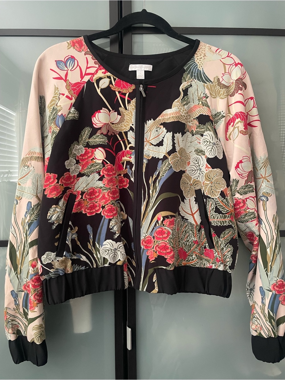 Floral Chinoiserie Bomber Jacket - Black & Pink